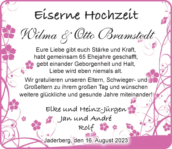 Hochzeitsanzeige von Wilma Bramstedt von NWZ