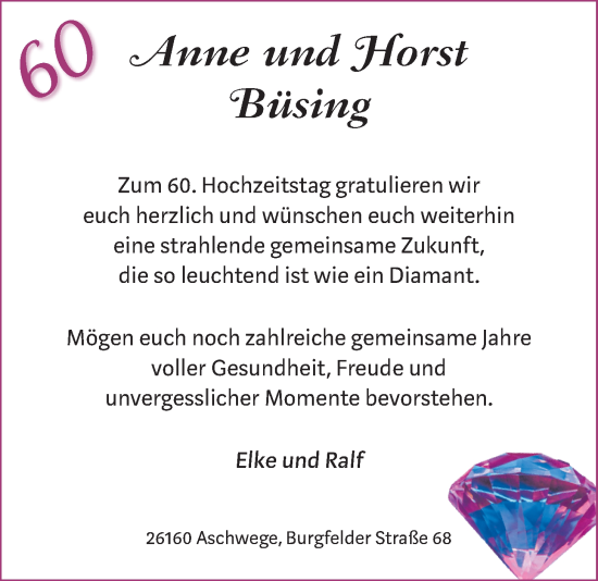 Hochzeitsanzeige von Anne Büsing von NWZ