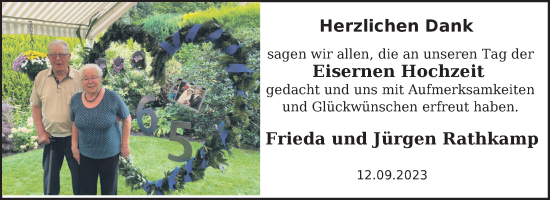 Hochzeitsanzeige von Frieda Rathkamp von NWZ
