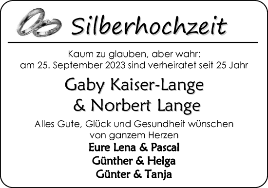 Hochzeitsanzeige von Gaby Kaiser-Lange von EZ