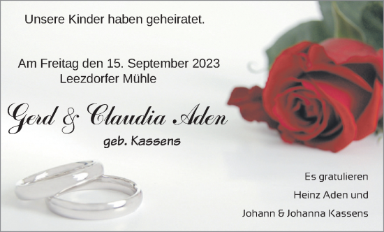 Hochzeitsanzeige von Gerd Aden von EZ