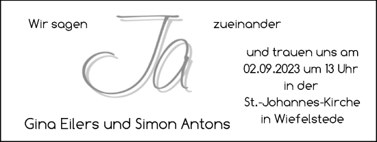 Hochzeitsanzeige von Gina Antons von NWZ
