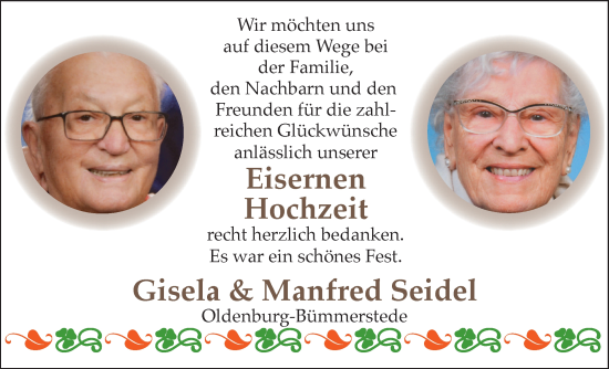 Hochzeitsanzeige von Gisela Seidel von NWZ
