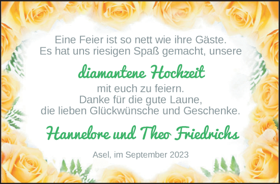 Hochzeitsanzeige von Hannelore Friedrichs von BM