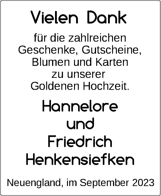 Hochzeitsanzeige von Hannelore Henkensiefken von NWZ
