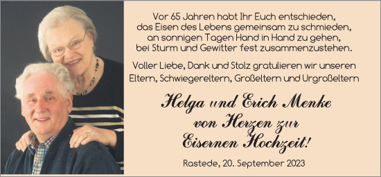 Hochzeitsanzeige von Helga Menke von NWZ