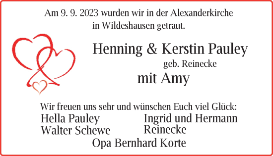 Hochzeitsanzeige von Henning Pauley von NWZ