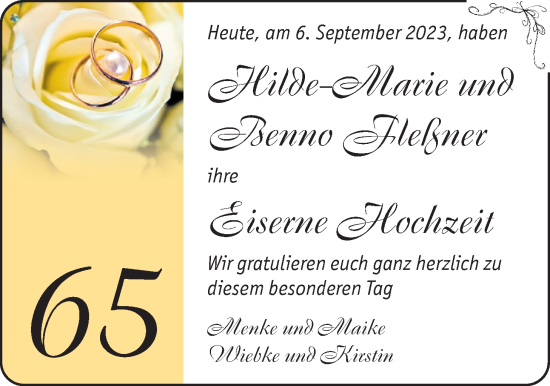 Hochzeitsanzeige von Hilde-Marie Benno Fleßner von BM