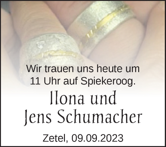 Hochzeitsanzeige von Ilona Schumacher von NWZ