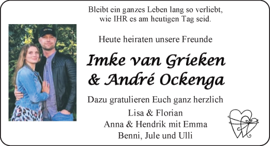 Hochzeitsanzeige von Imkke van Grieken von EZ