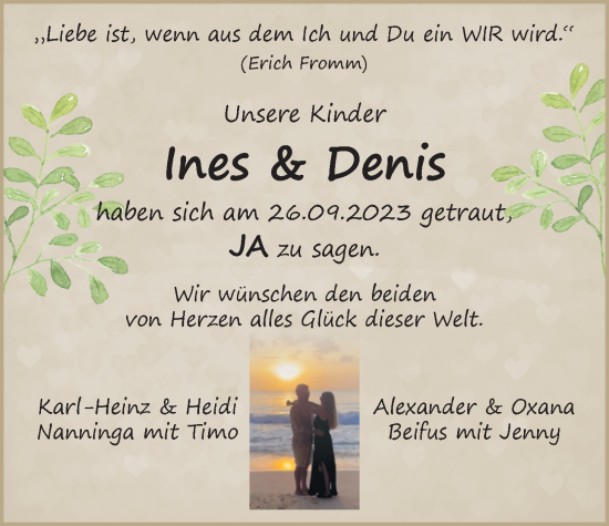 Hochzeitsanzeige von Ines  von EZ