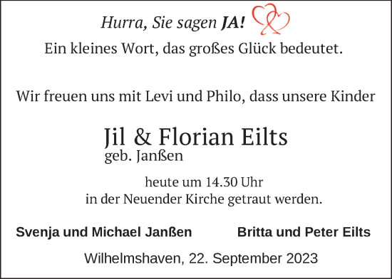Hochzeitsanzeige von Jil Eilts von BM