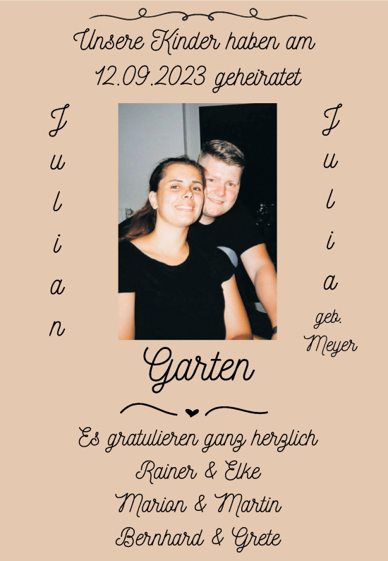 Hochzeitsanzeige von Julian Garten von EZ