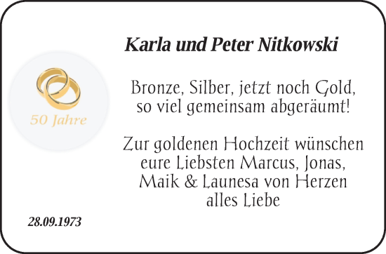 Hochzeitsanzeige von Karla Nitkowski von NWZ