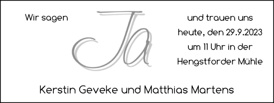 Hochzeitsanzeige von Kerstin Geveke von NWZ