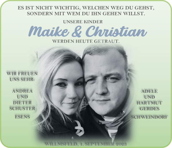 Hochzeitsanzeige von Maike  von BM