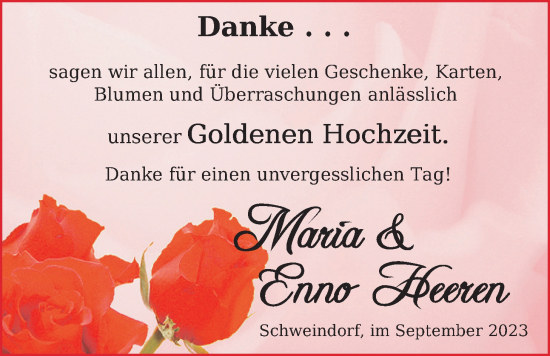 Hochzeitsanzeige von Maria Heeren von BM