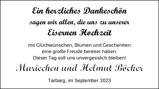 Hochzeitsanzeige von Mariechen Böcker von NWZ