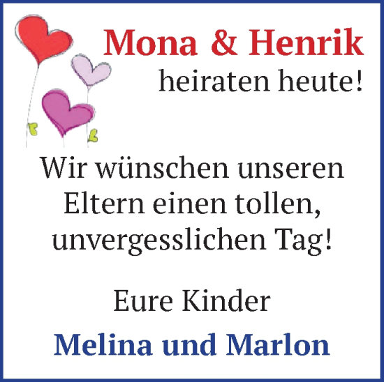 Hochzeitsanzeige von Mona  von NWZ