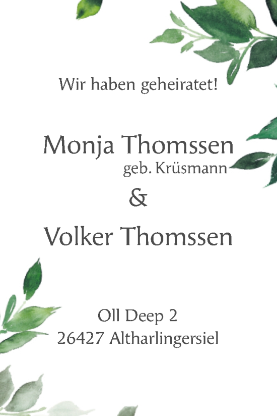 Hochzeitsanzeige von Monja Thomssen von BM