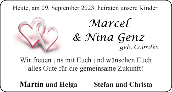 Hochzeitsanzeige von Nina Genz von EZ