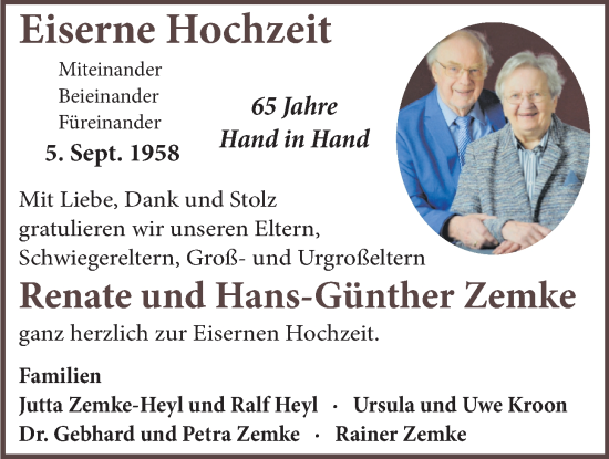 Hochzeitsanzeige von Renate Zemke von NWZ