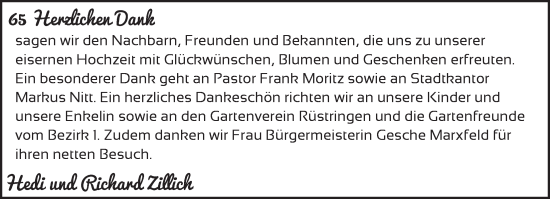 Hochzeitsanzeige von Richard Zillich von BM
