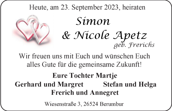Hochzeitsanzeige von Simon Apetz von EZ