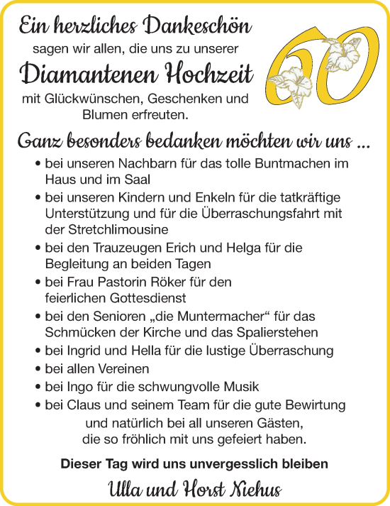 Hochzeitsanzeige von Ulla Niehus von NWZ