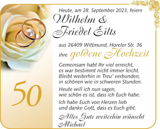 Hochzeitsanzeige von Wilhelm Eilts von BM