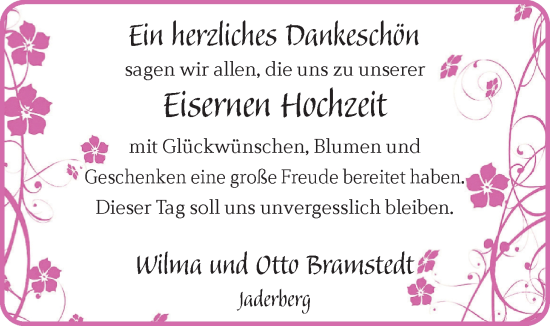 Hochzeitsanzeige von Wilma Bramstedt von NWZ