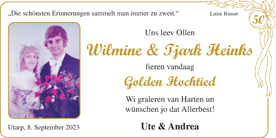 Hochzeitsanzeige von Wilmine Heinks von BM