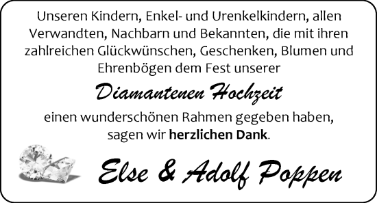 Hochzeitsanzeige von Else Poppen von NWZ