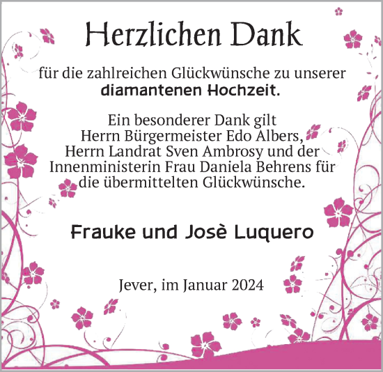 Hochzeitsanzeige von Frauke Luquero von BM