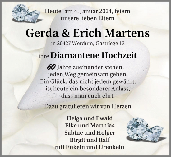 Hochzeitsanzeige von Gerda Martens von BM