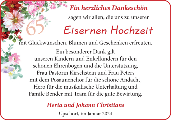 Hochzeitsanzeige von Herta Christians von BM