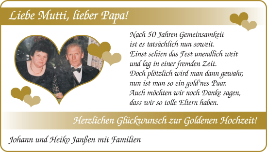 Hochzeitsanzeige von Johann Janßen von NWZ