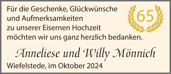 Hochzeitsanzeige von Anneliese Mönnich von NWZ