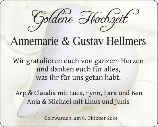 Hochzeitsanzeige von Annemarie Hellmers von NWZ