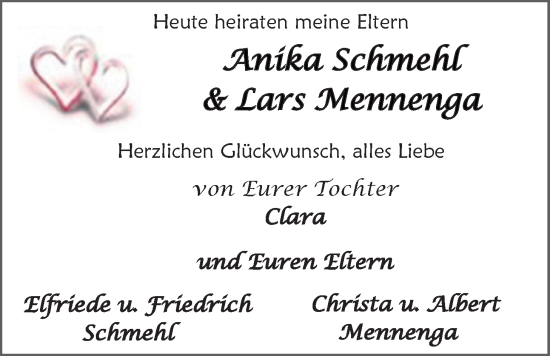 Hochzeitsanzeige von Annika Schmehl von EZ