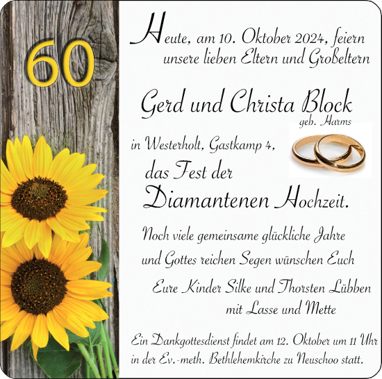 Hochzeitsanzeige von Gerd Block von BM