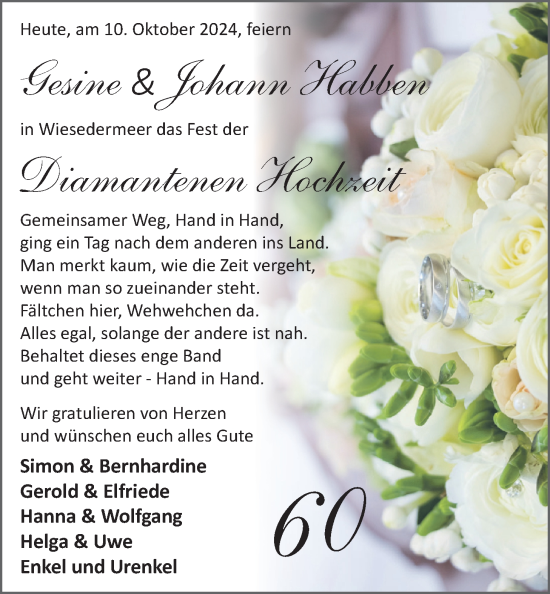 Hochzeitsanzeige von Gesine Habben von BM