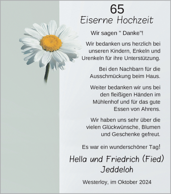 Hochzeitsanzeige von Hella Jeddeloh von NWZ