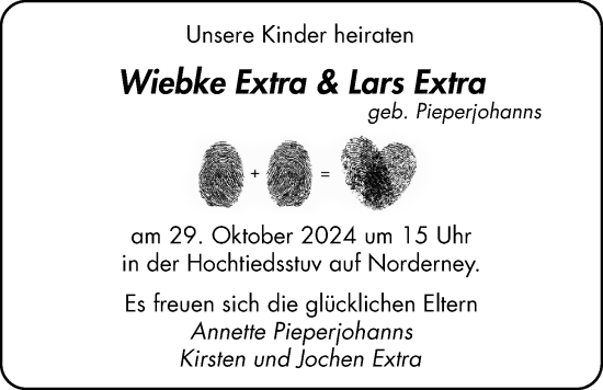 Hochzeitsanzeige von Wiebke Extra von BM