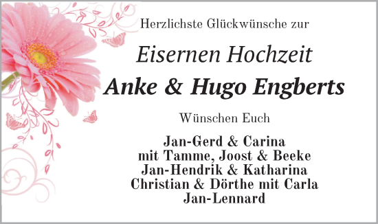 Hochzeitsanzeige von Anke Engberts von NWZ