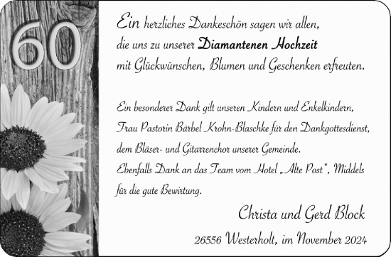 Hochzeitsanzeige von Christa Block von BM