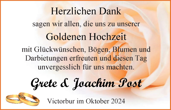 Hochzeitsanzeige von Grete Post von EZ