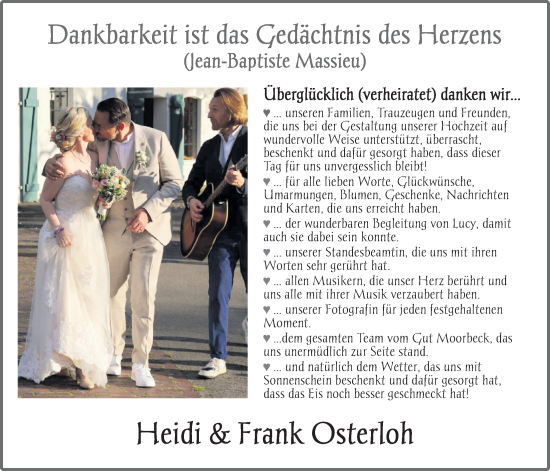 Hochzeitsanzeige von Heidi Osterloh von NWZ