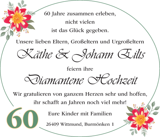 Hochzeitsanzeige von Käthe Eilts von BM