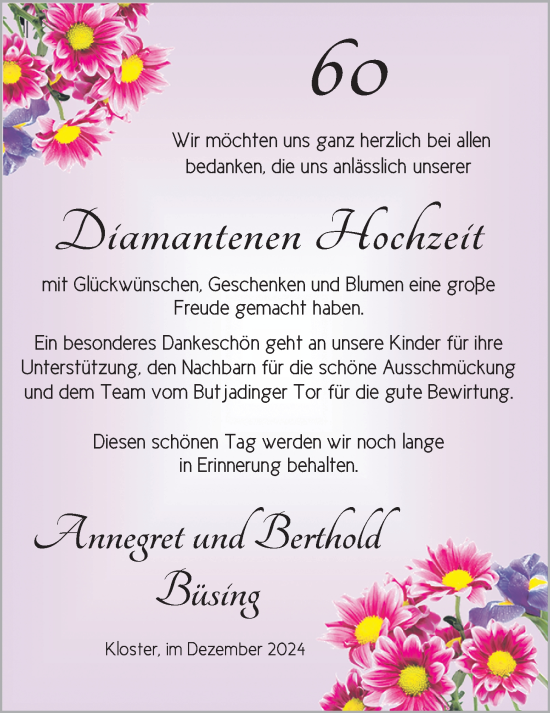 Hochzeitsanzeige von Berthold Büsing von NWZ